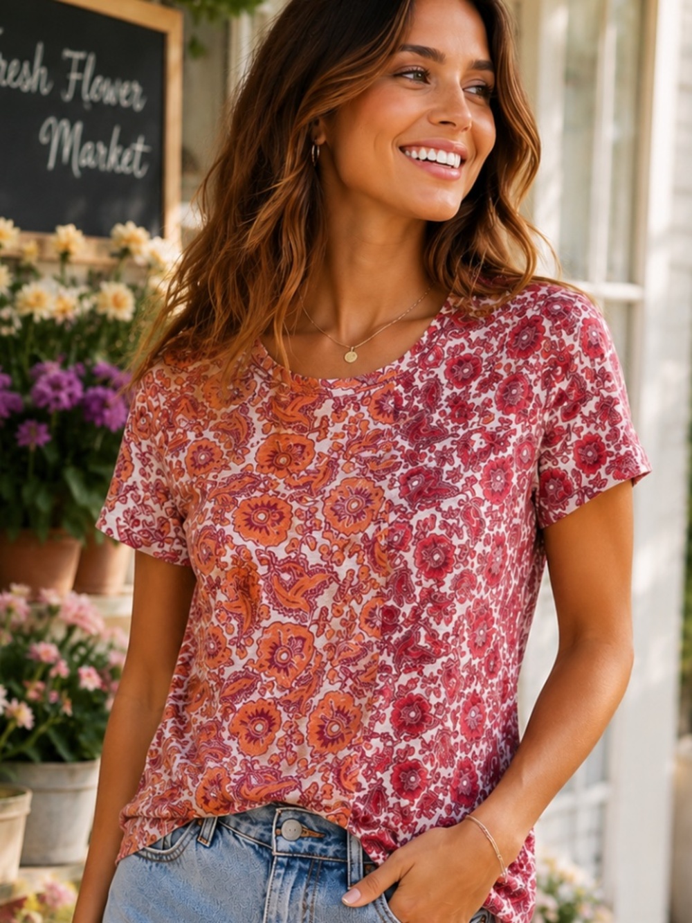 Anthropologie XS Mixed Print Soft Tee – Boho Patchwork Floral Top 🌷